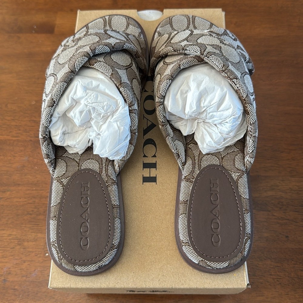 NWT Coach Link Criss Cross Slide In Signature Jacquard Size 8B in Oak color - Picture 5 of 5